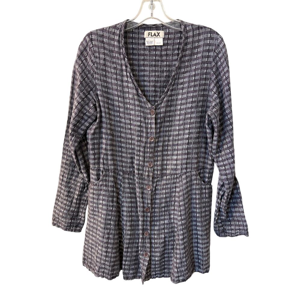 Flax Sz S Petite Gray Linen Tunic Dress Top Button Front Pockets‎ Lagenlook